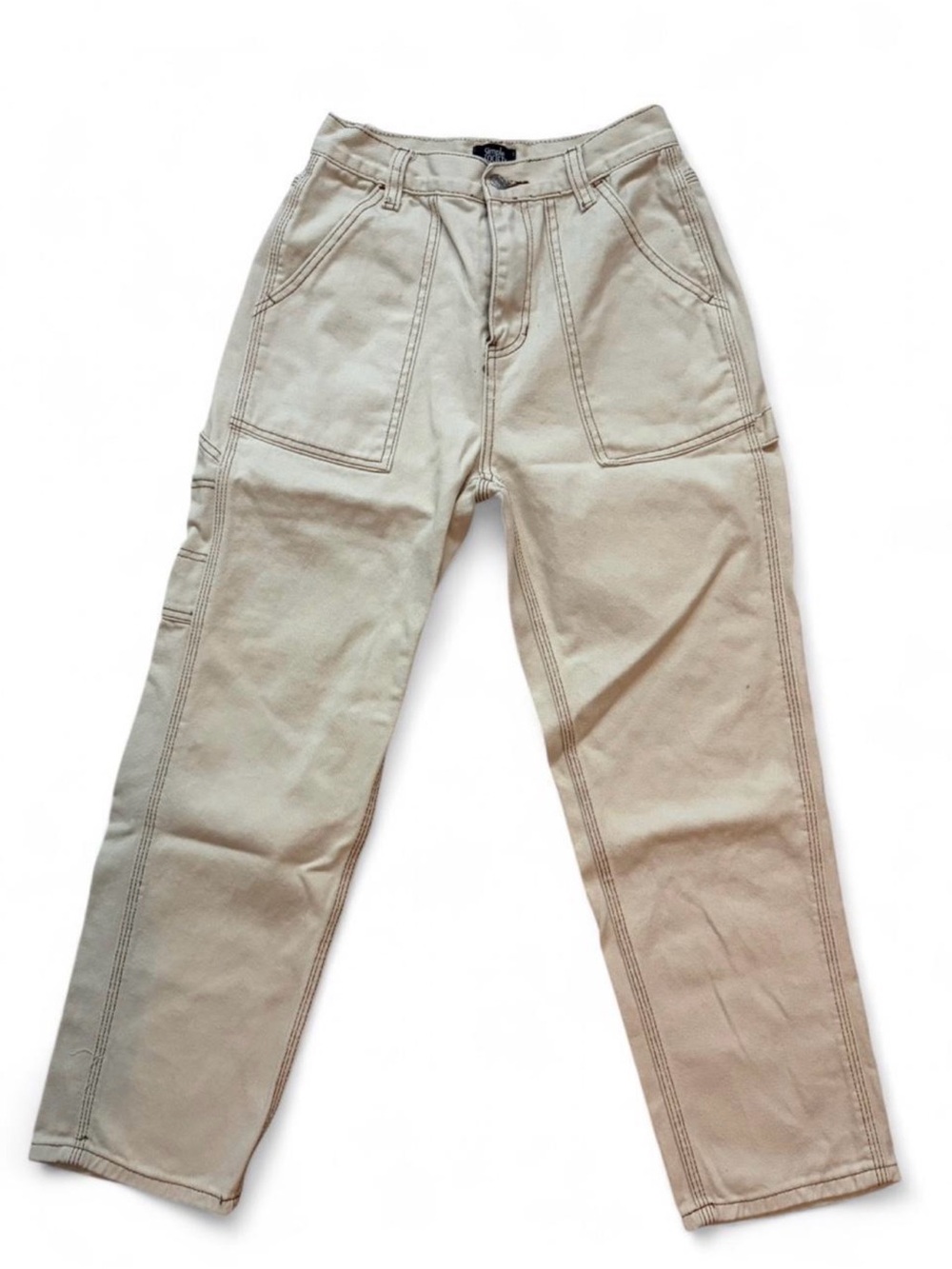 Cream Tan Straight Leg Jeans With 5 Pockets